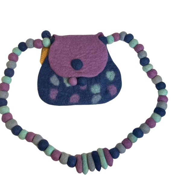 Rising Tide Handbags - Rising Tide hand felted bag 100% sheep wool purple and blue felt shoulder strap